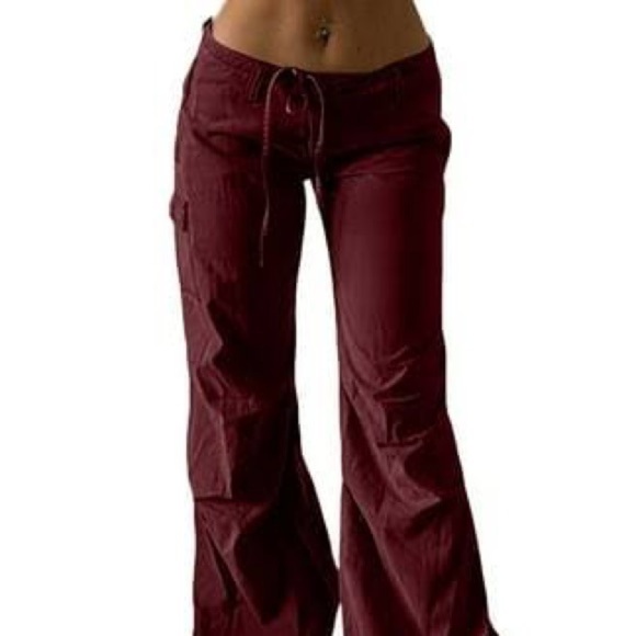 Express Pants - Vintage express maroon burgundy cargo Velcro pants size medium waist 28 in